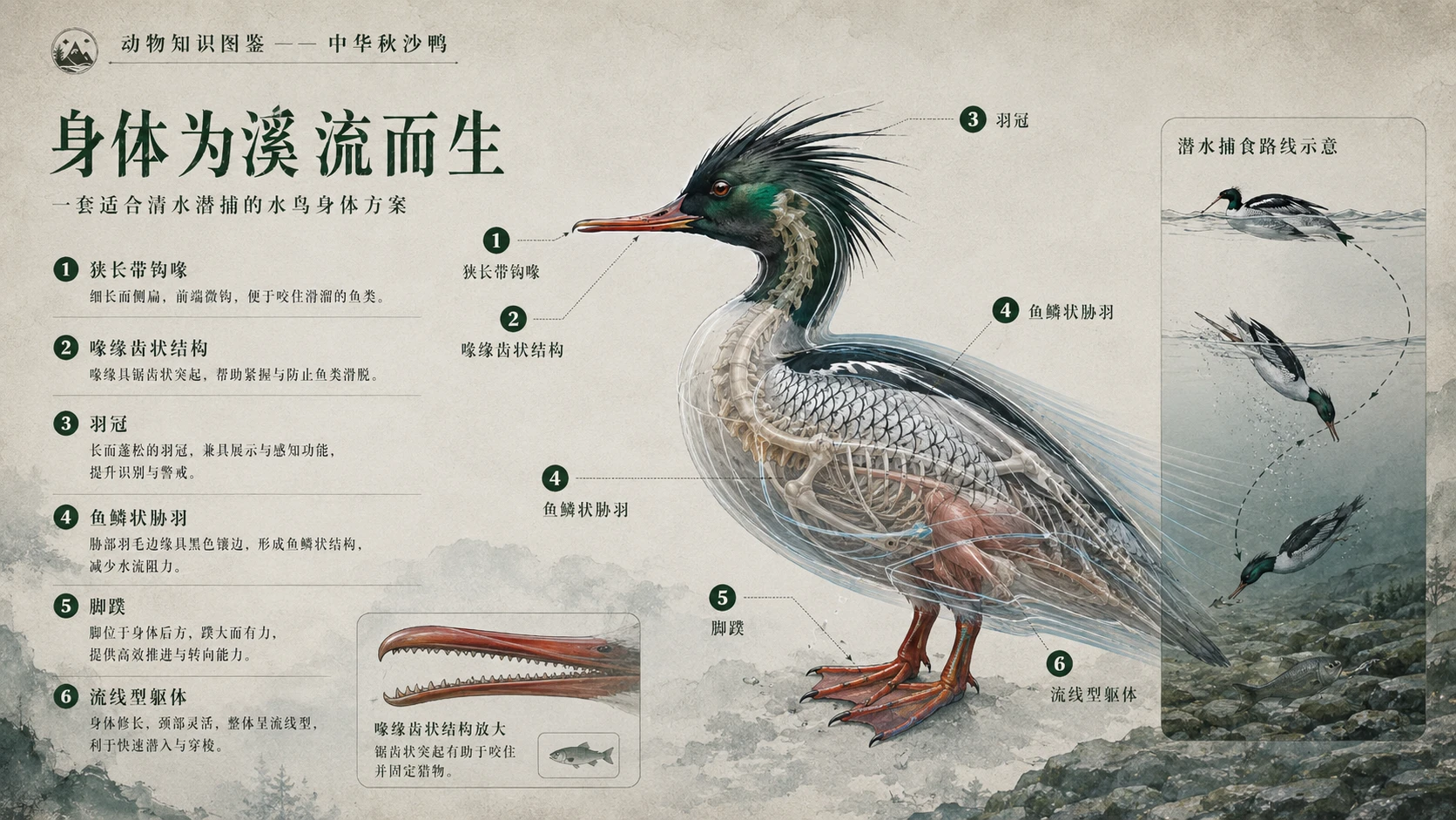 万物知识图鉴系列作品PPT——中华秋沙鸭 - 预览图5