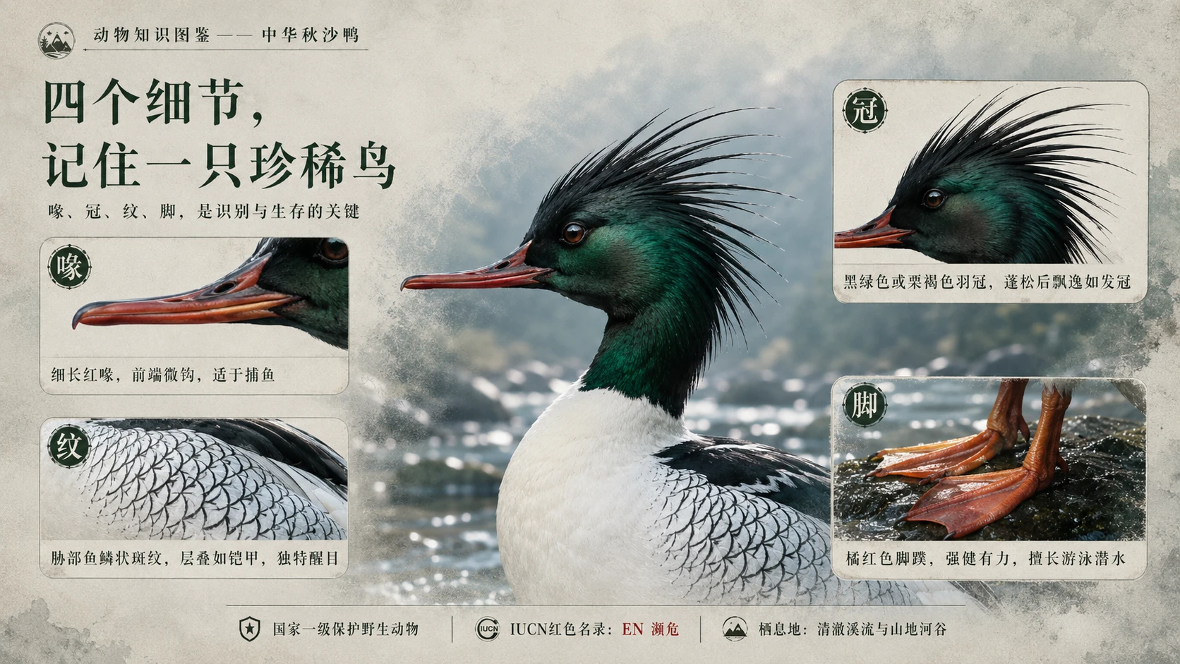 万物知识图鉴系列作品PPT——中华秋沙鸭 - 预览图7