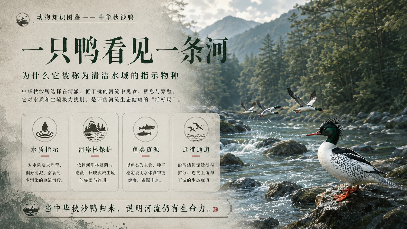 万物知识图鉴系列作品PPT——中华秋沙鸭 - 预览图9