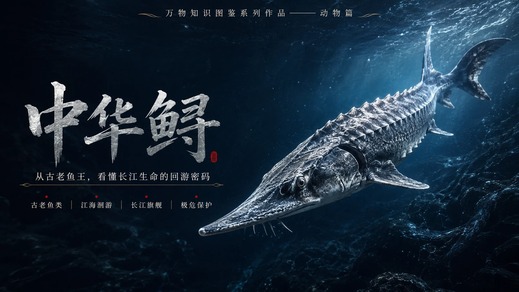 万物知识图鉴系列作品PPT——中华鲟 - 预览图1
