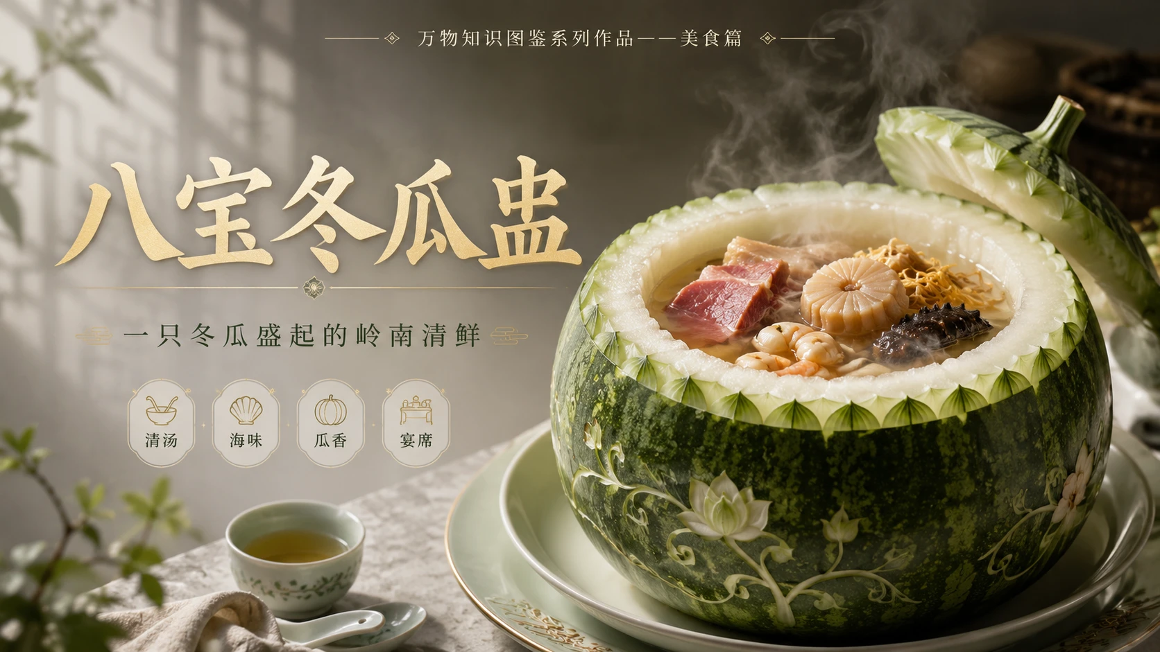 万物知识图鉴系列作品PPT——八宝冬瓜盅 - 预览图1