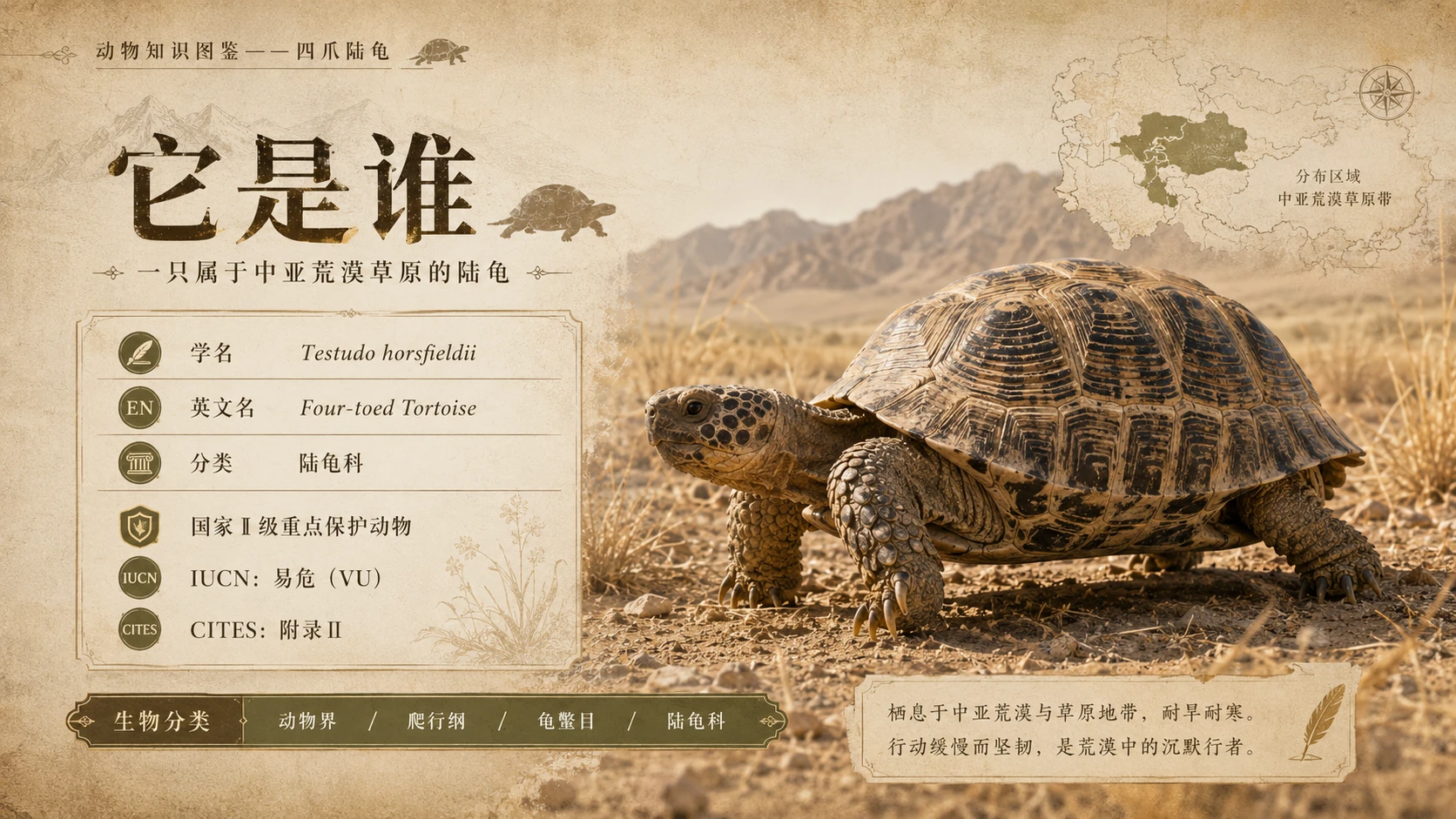 万物知识图鉴系列作品PPT——四爪陆龟 - 预览图2