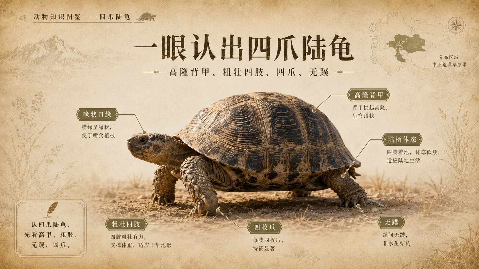 万物知识图鉴系列作品PPT——四爪陆龟 - 预览图3