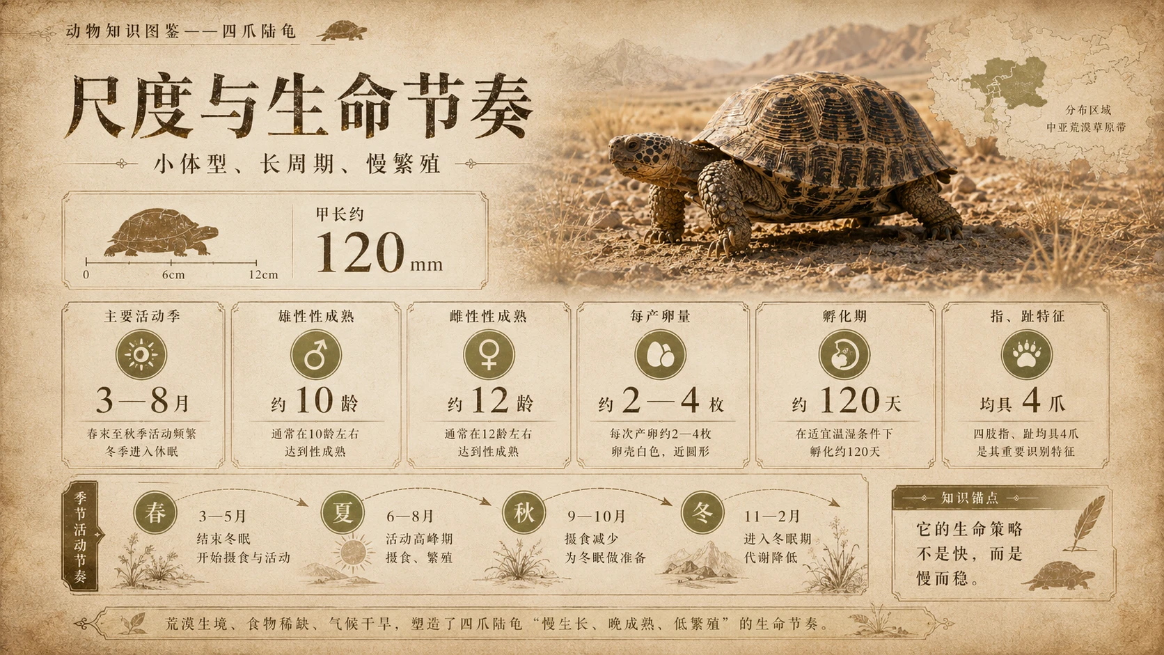 万物知识图鉴系列作品PPT——四爪陆龟 - 预览图4