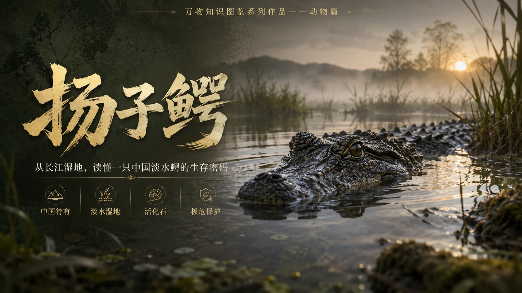 万物知识图鉴系列作品PPT——扬子鳄 - 预览图1