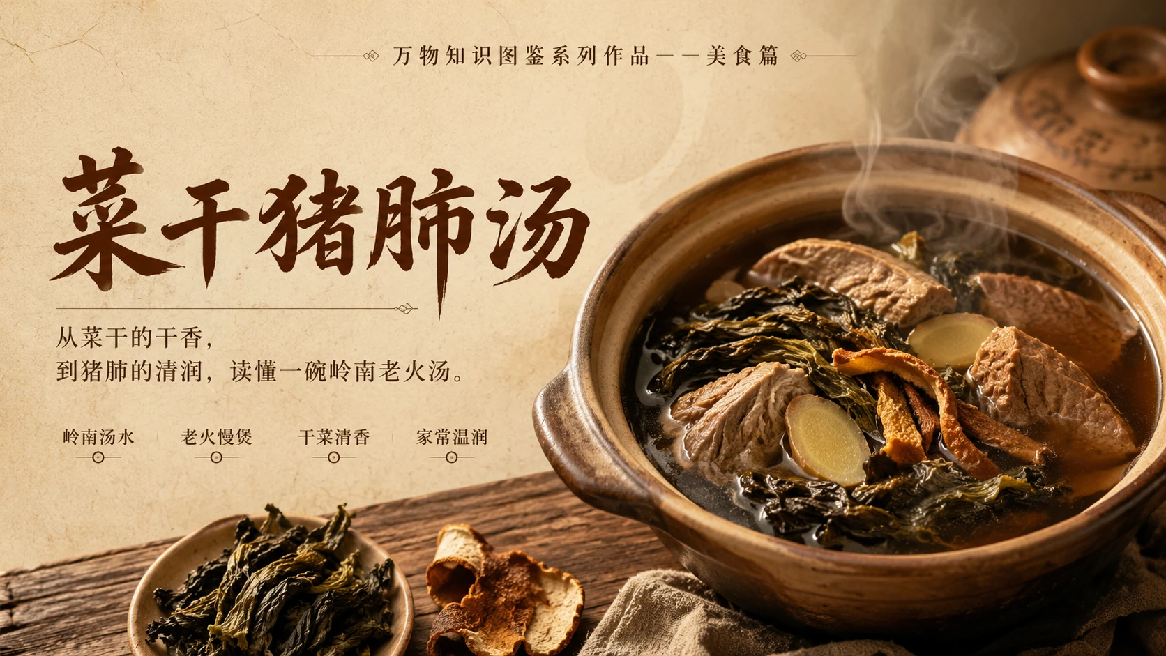 万物知识图鉴系列作品PPT——菜干猪肺汤 - 预览图1