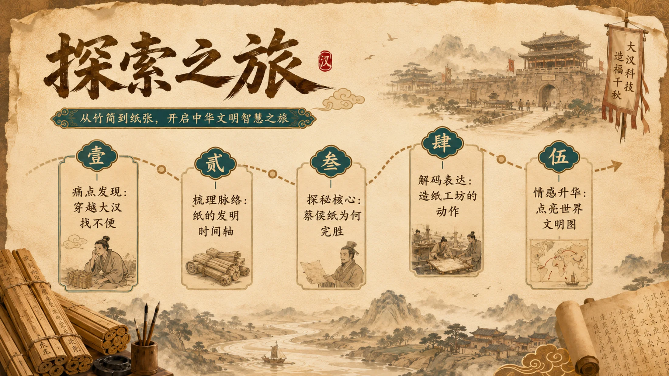 【拿来即上】三年级语文《纸的发明》公开课PPT模板 | 自带名师指令+双课时完整版 - 预览图2