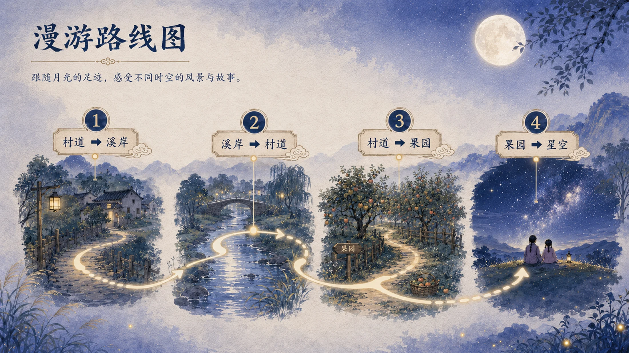 【拿来即上】统编版四年级上册《走月亮》PPT课件模板 自带名师引导指令+第一二课时全包 - 预览图13