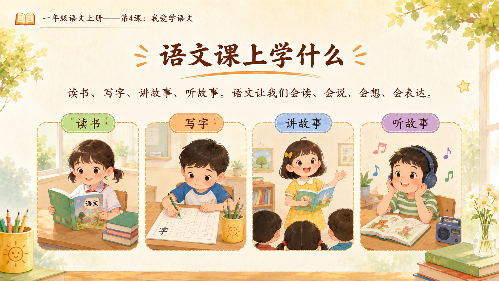 小学六年制统编教材系列课件——一年级语文上册第4课：我爱学语文 - 预览图3