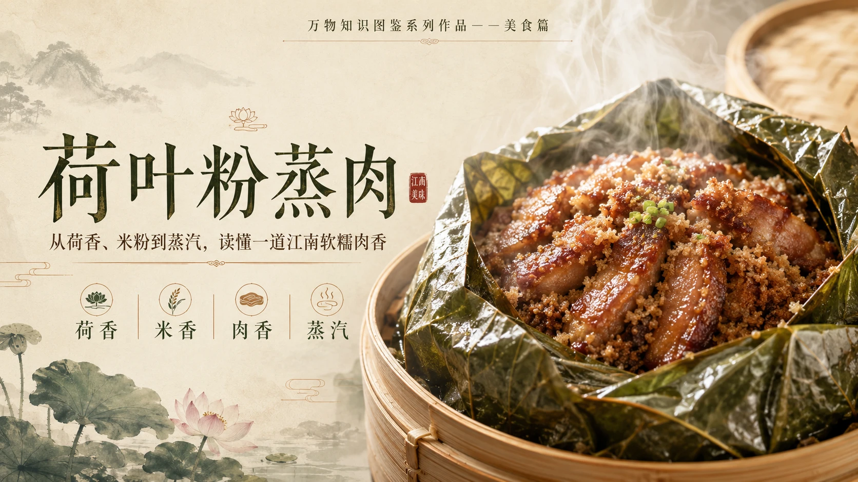 万物知识图鉴系列作品PPT——荷叶粉蒸肉 - 预览图1