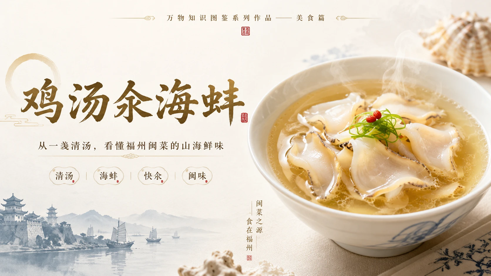 万物知识图鉴系列作品PPT——鸡汤汆海蚌 - 预览图1