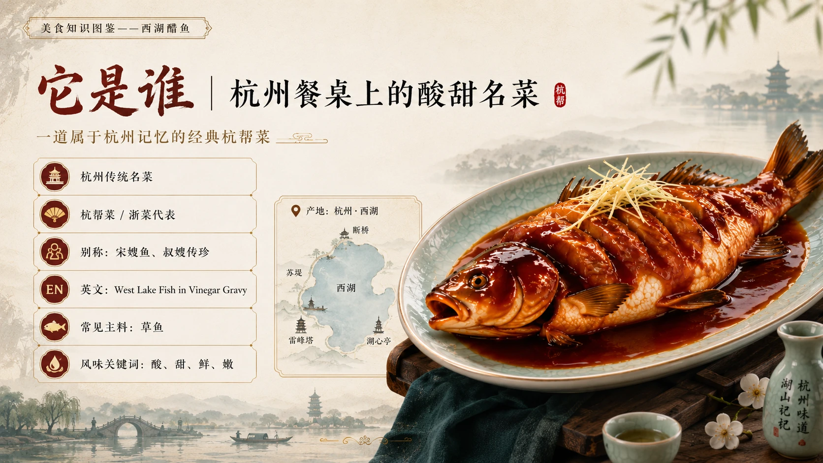 万物知识图鉴系列作品PPT——西湖醋鱼 - 预览图2