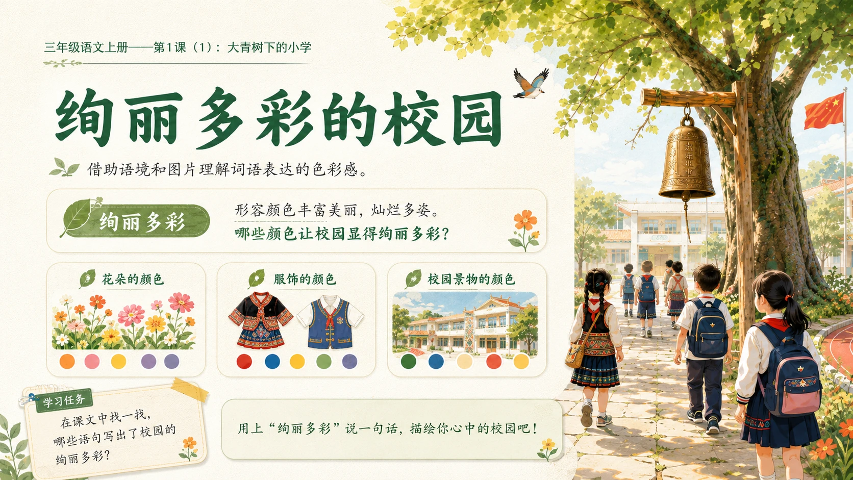 小学六年制统编教材系列课件——三年级语文上册第1课（1）：大青树下的小学 - 预览图7