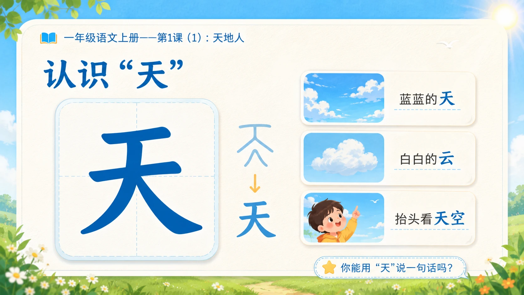 小学六年制统编教材系列课件——一年级语文上册第1课（1）：天地人 - 预览图4