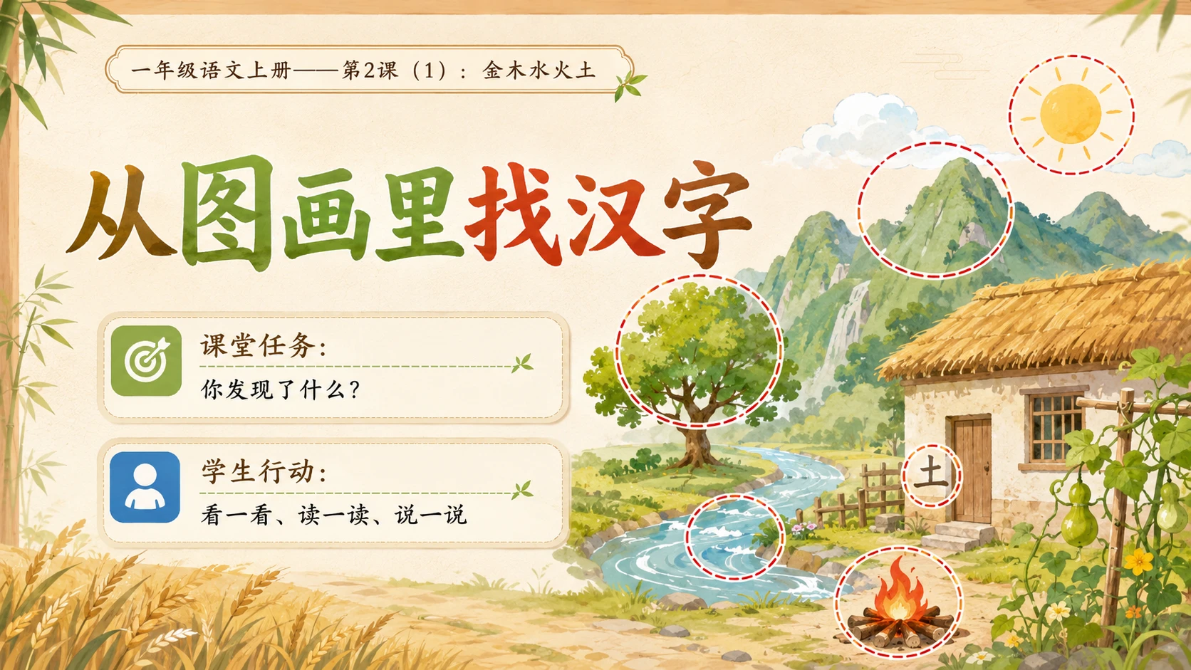 小学六年制统编教材系列课件——一年级语文上册第2课（1）：金木水火土 - 预览图5