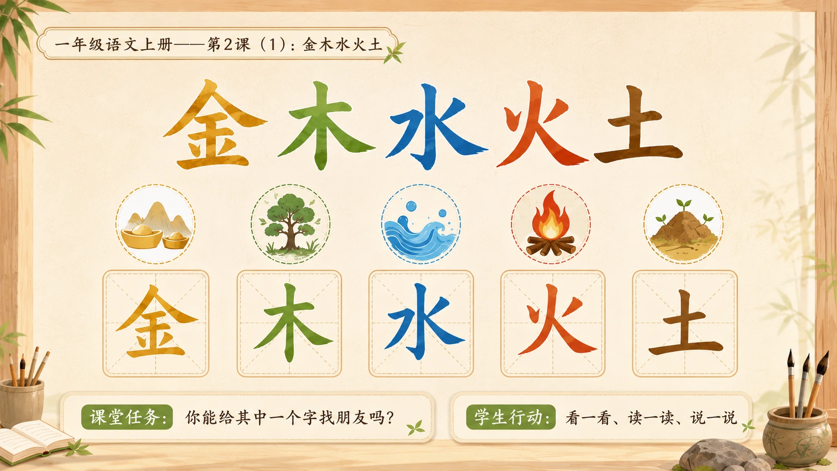小学六年制统编教材系列课件——一年级语文上册第2课（1）：金木水火土 - 预览图7
