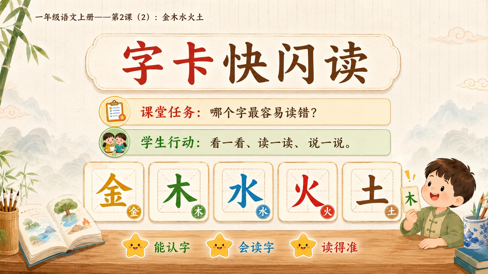 小学六年制统编教材系列课件——一年级语文上册第2课（2）：金木水火土 - 预览图3