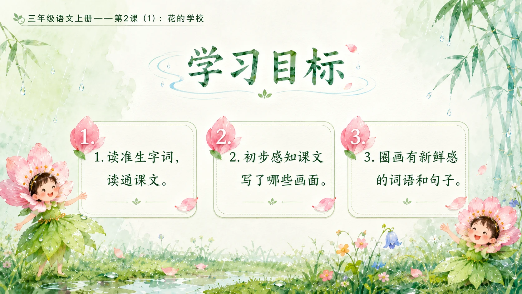 小学六年制统编教材系列课件——三年级语文上册第2课（1）：花的学校 - 预览图1