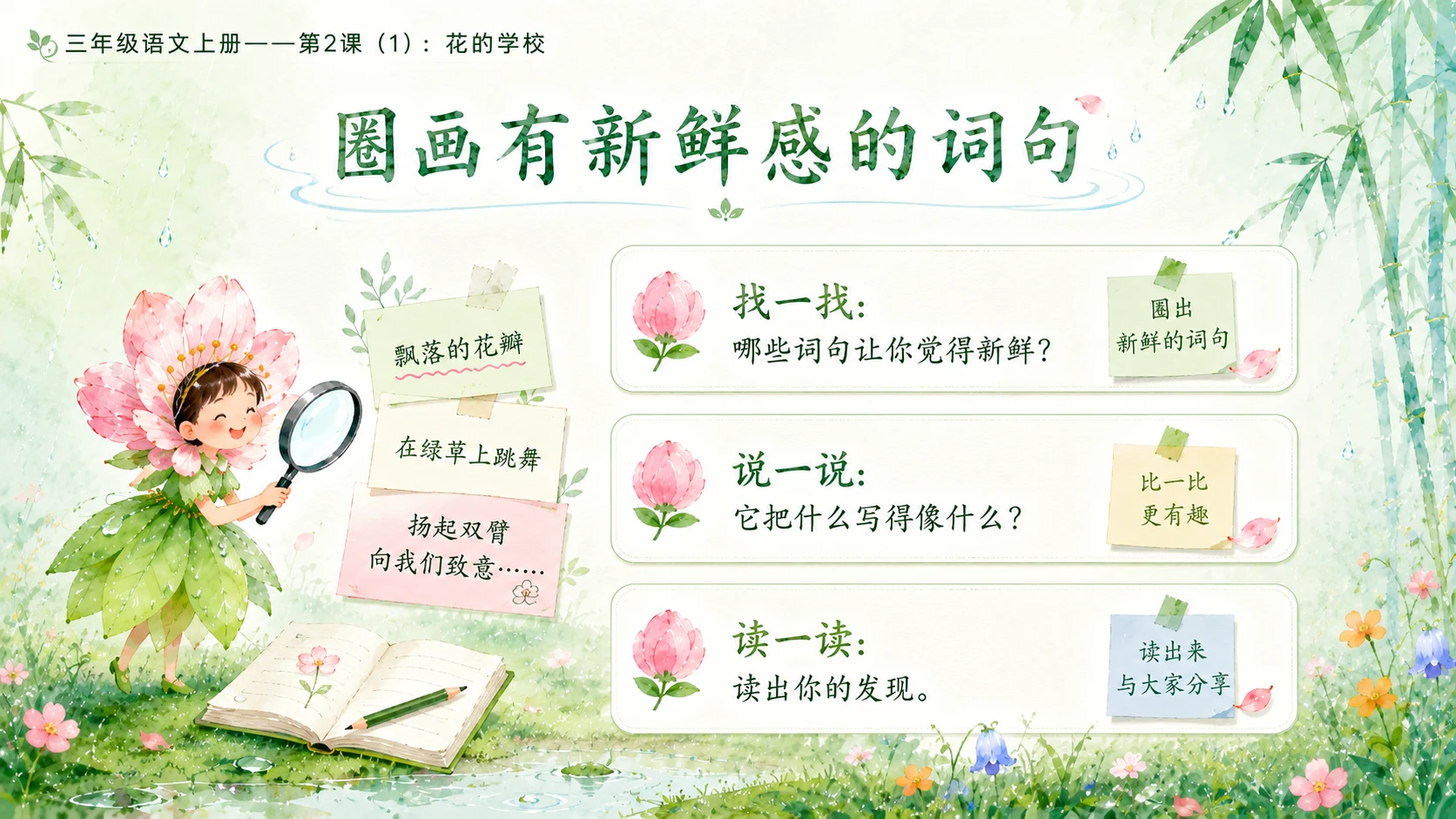 小学六年制统编教材系列课件——三年级语文上册第2课（1）：花的学校 - 预览图11