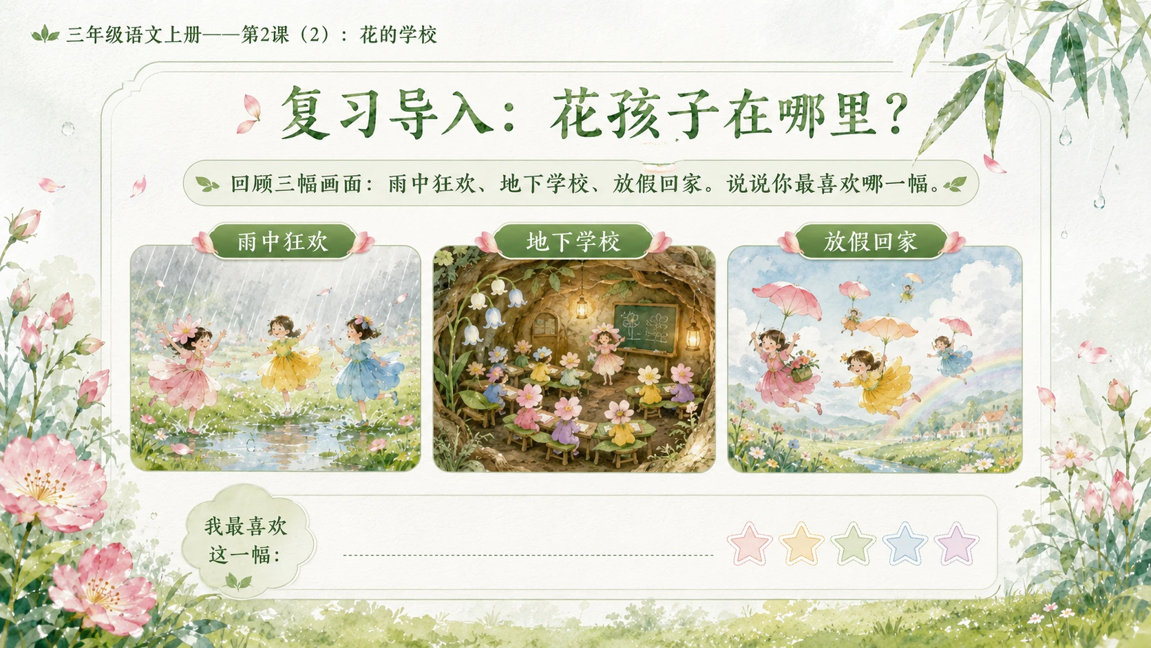 小学六年制统编教材系列课件——三年级语文上册第2课（2）：花的学校 - 预览图1