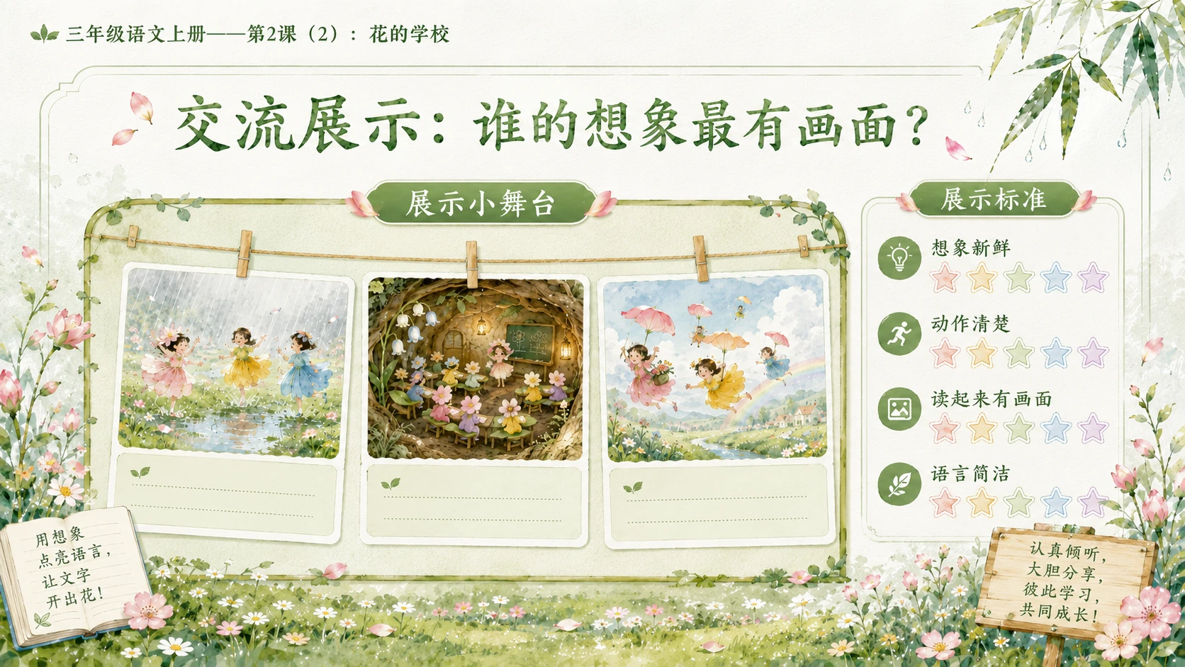 小学六年制统编教材系列课件——三年级语文上册第2课（2）：花的学校 - 预览图9