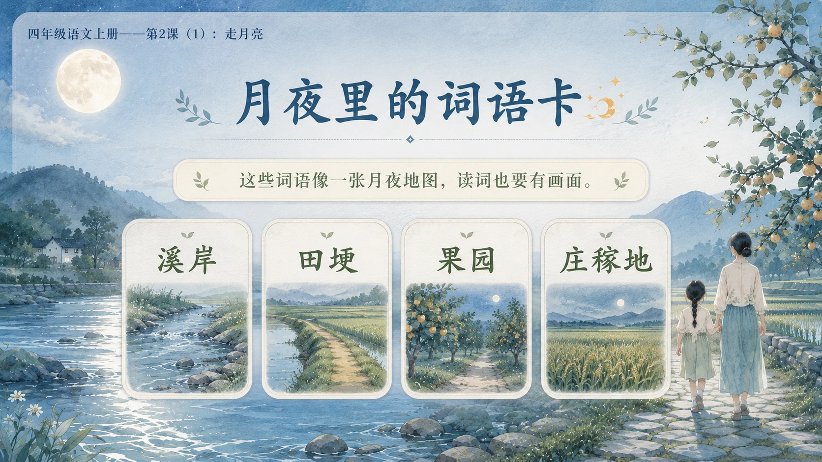 小学六年制统编教材系列课件——四年级语文上册第2课（1）：走月亮 - 预览图6