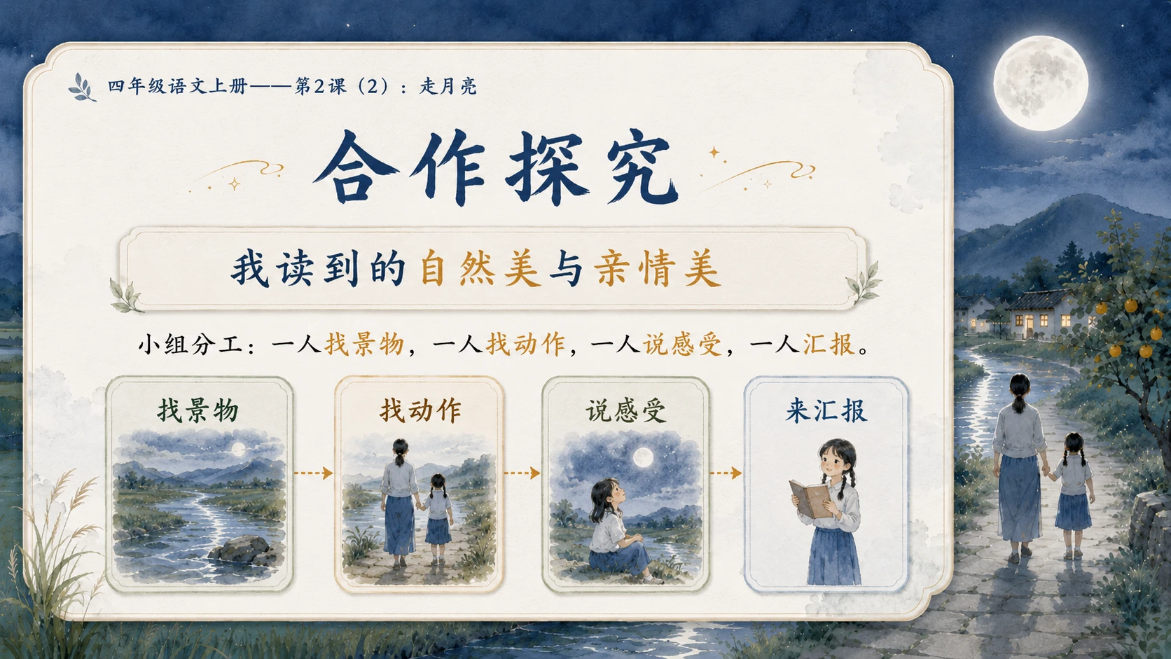 小学六年制统编教材系列课件——四年级语文上册第2课（2）：走月亮 - 预览图14