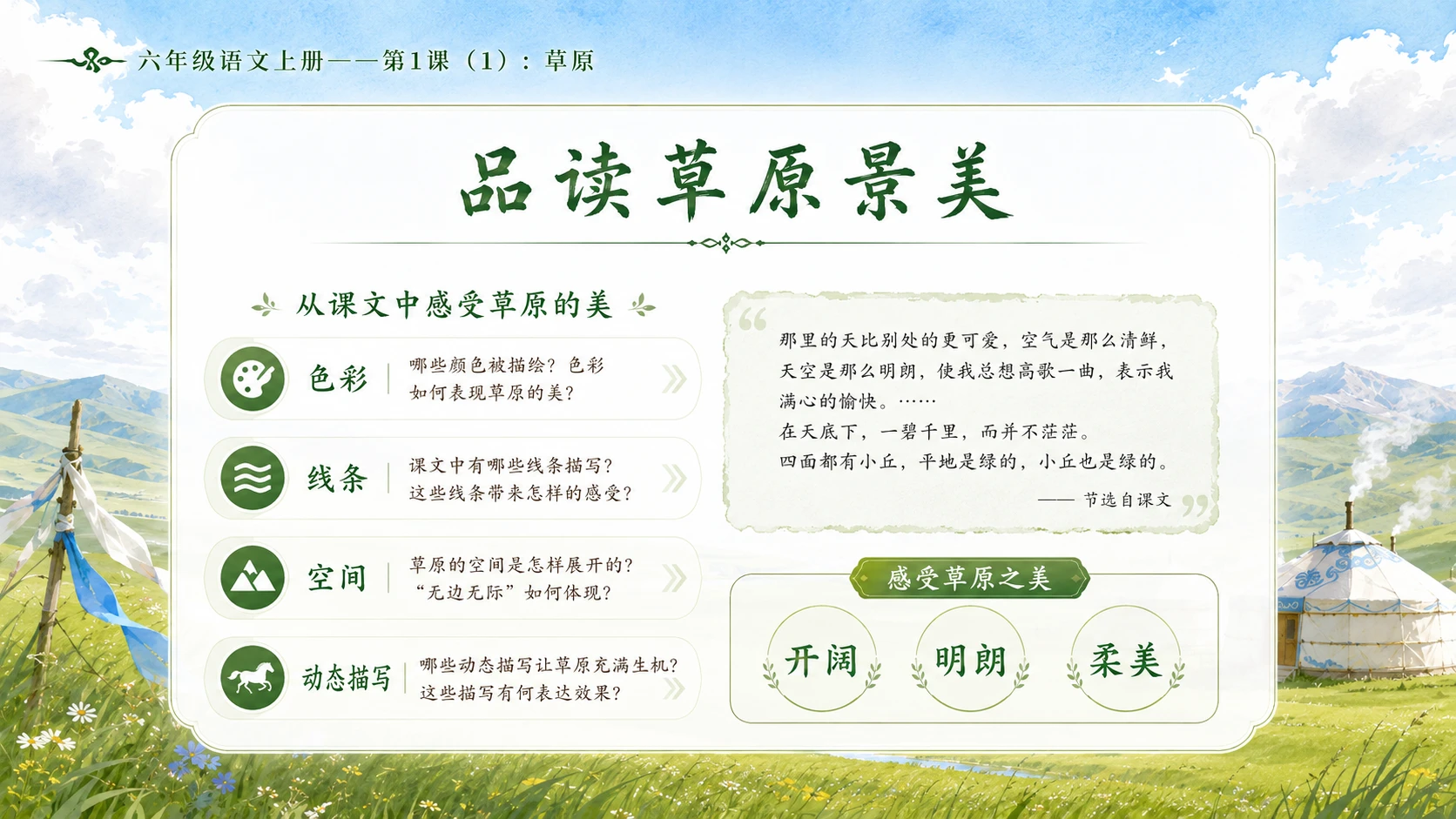 小学六年制统编教材系列课件——六年级语文上册第1课（1）：草原 - 预览图8