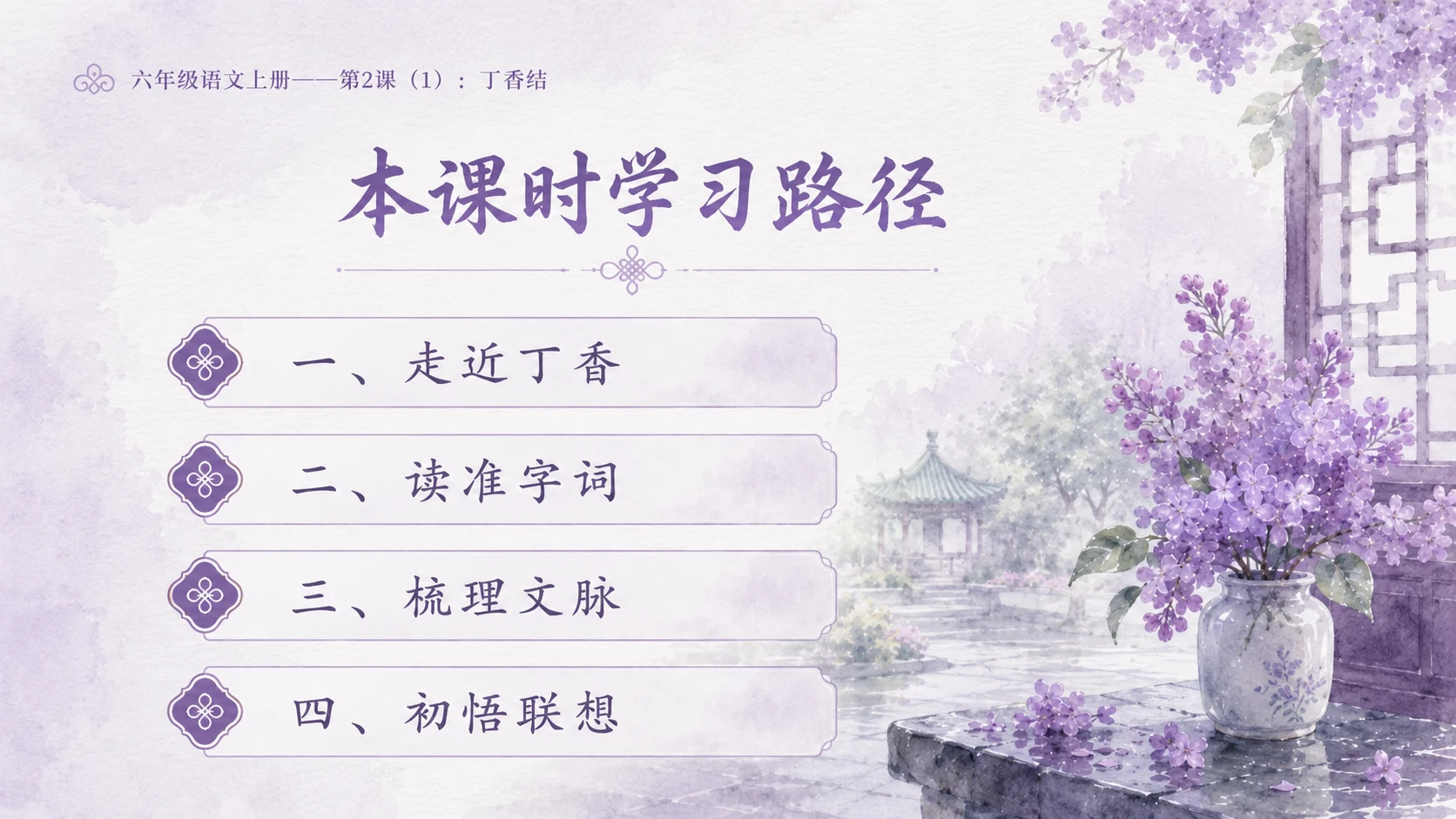 小学六年制统编教材系列课件——六年级语文上册第2课（1）：丁香结 - 预览图1