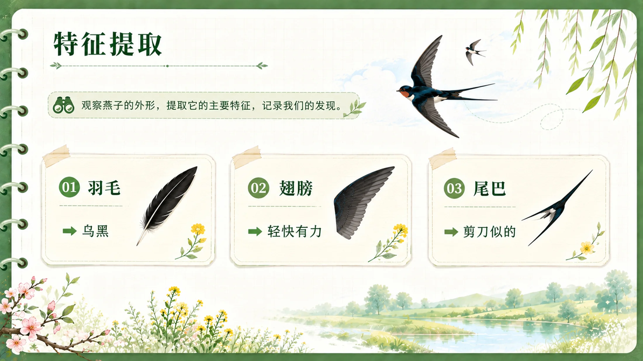 【拿来即上】统编版三年级下册《燕子》精美PPT课件模板 咬文嚼字+小练笔（全景实战版） - 预览图12