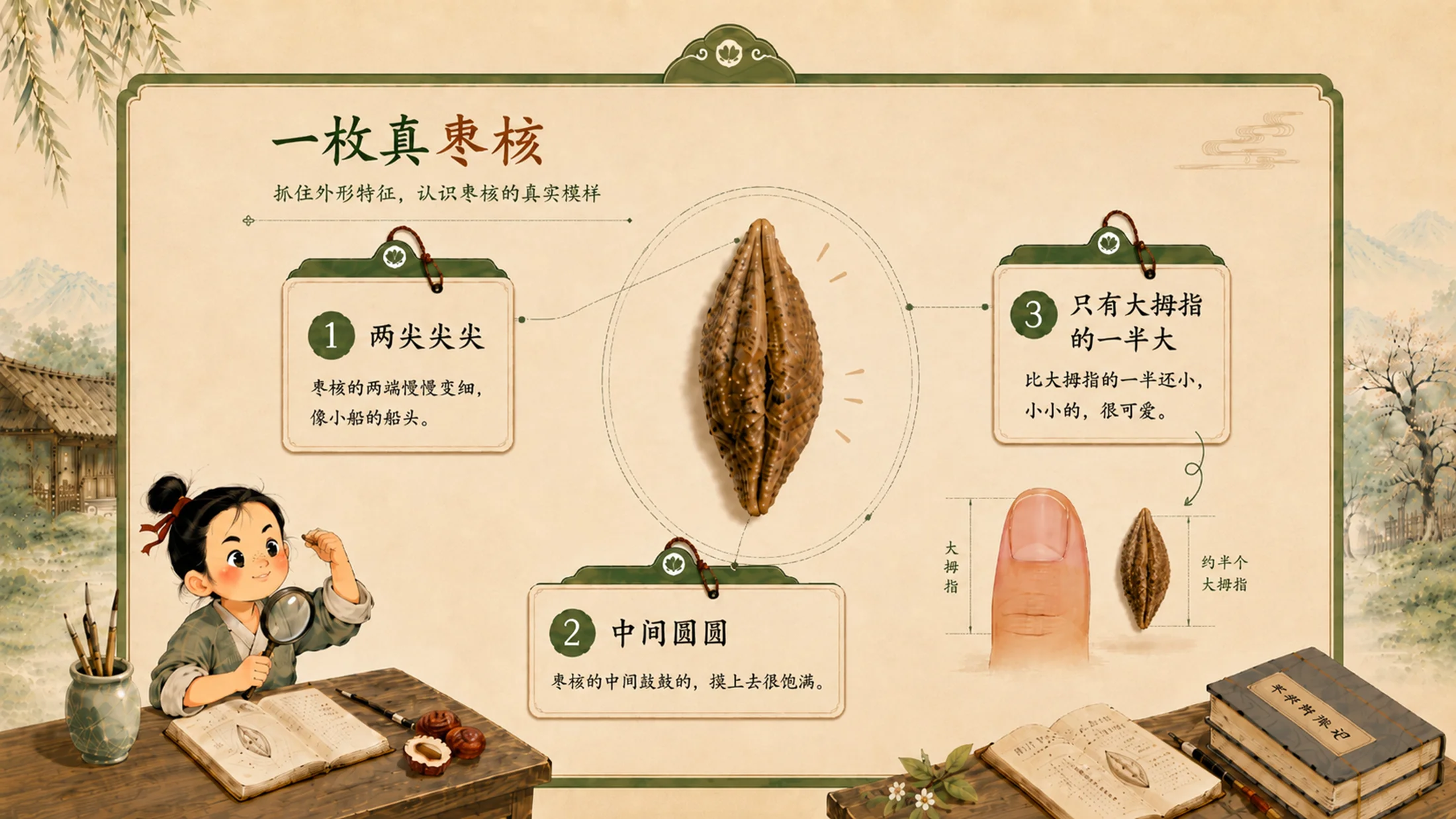 统编版三年级下册《枣核》精美PPT模板 略读课文复述支架+多音字排雷 - 预览图5