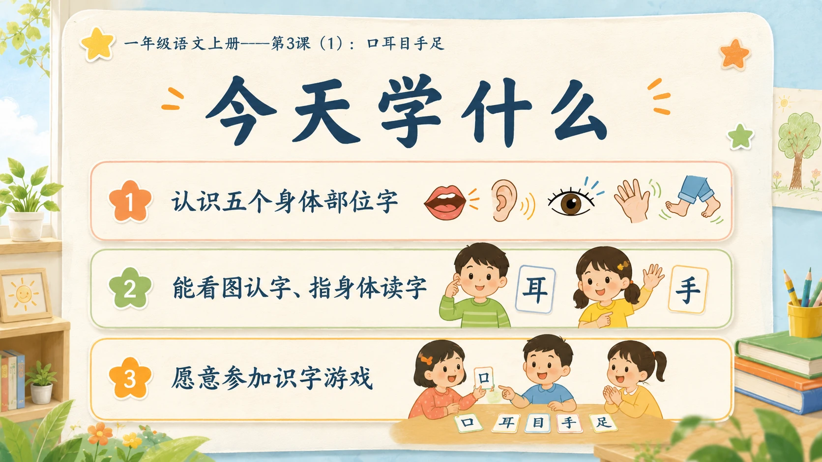 小学六年制统编教材系列课件——一年级语文上册第3课（1）：口耳目手足 - 预览图1