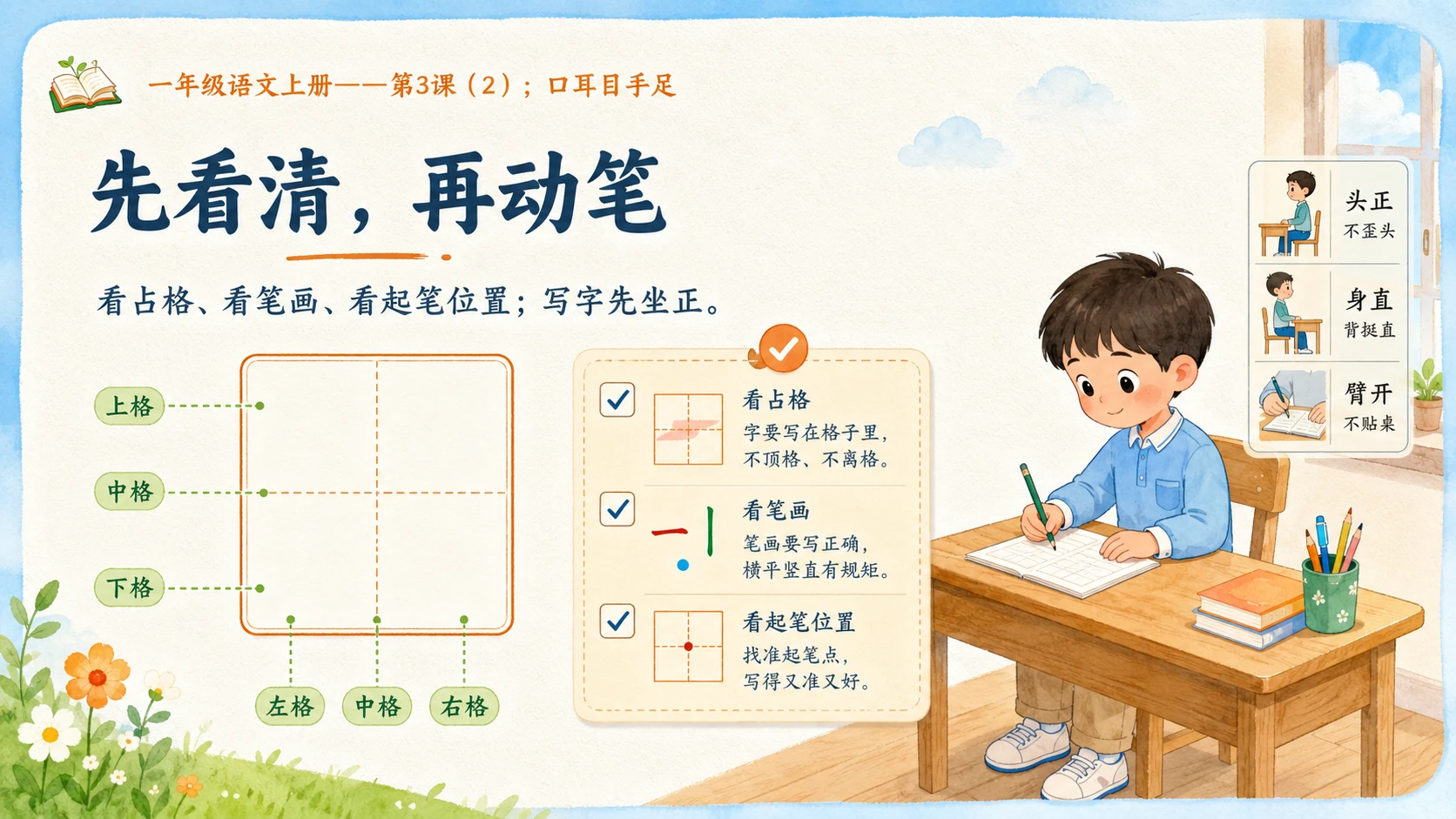 小学六年制统编教材系列课件——一年级语文上册第3课（2）：口耳目手足 - 预览图12
