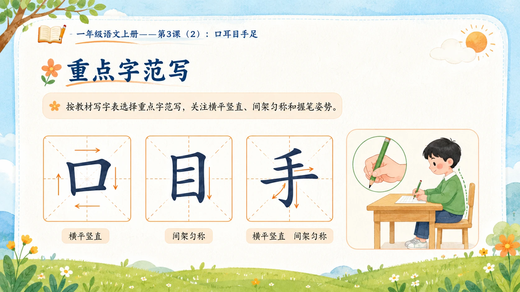 小学六年制统编教材系列课件——一年级语文上册第3课（2）：口耳目手足 - 预览图13