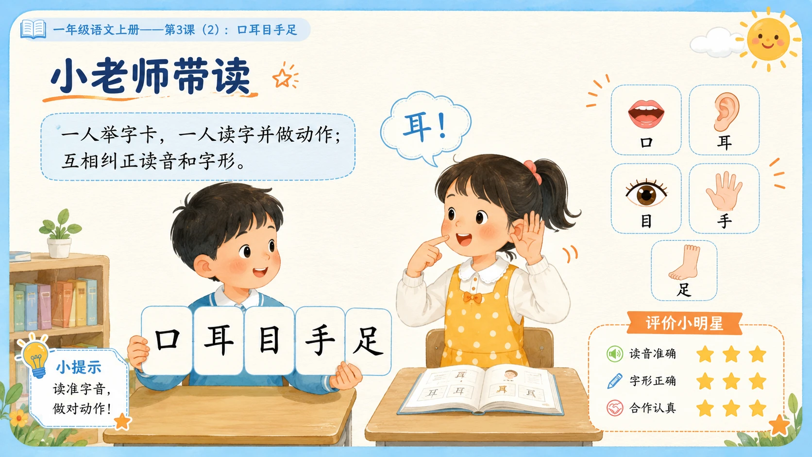 小学六年制统编教材系列课件——一年级语文上册第3课（2）：口耳目手足 - 预览图2