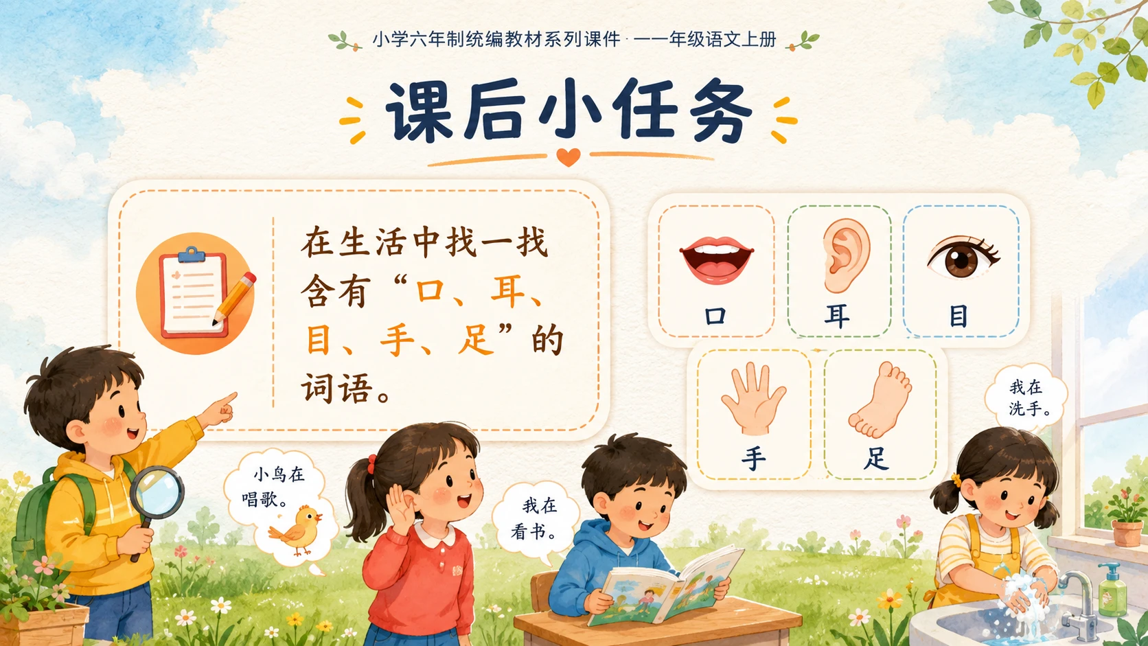 小学六年制统编教材系列课件——一年级语文上册第3课（2）：口耳目手足 - 预览图4