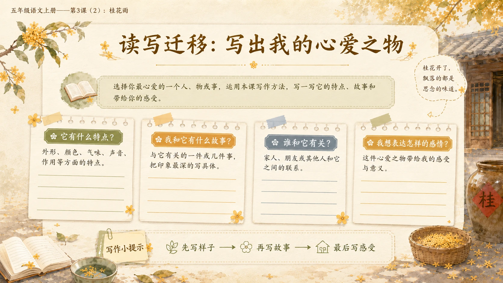 小学六年制统编教材系列课件——五年级语文上册第3课（2）：桂花雨 - 预览图9
