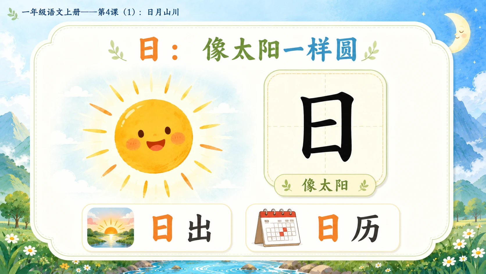 小学六年制统编教材系列课件——一年级语文上册第4课（1）：日月山川 - 预览图3