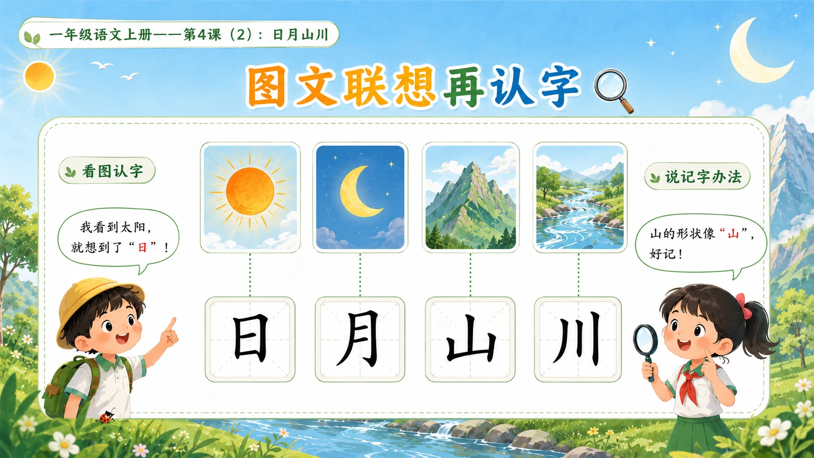 小学六年制统编教材系列课件——一年级语文上册第4课（2）：日月山川 - 预览图3