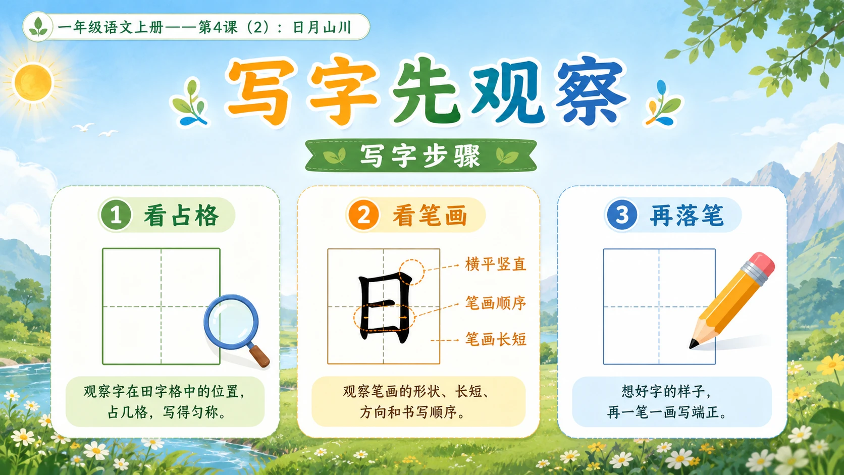 小学六年制统编教材系列课件——一年级语文上册第4课（2）：日月山川 - 预览图4
