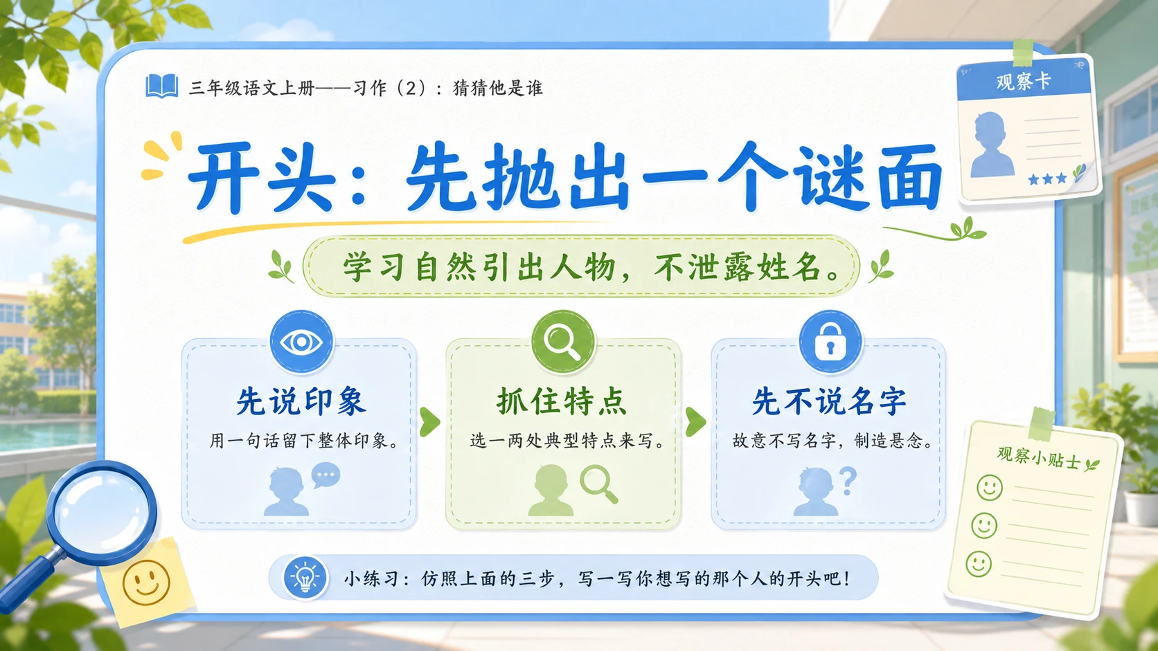 小学六年制统编教材系列课件——三年级语文上册习作（2）：猜猜他是谁 - 预览图3