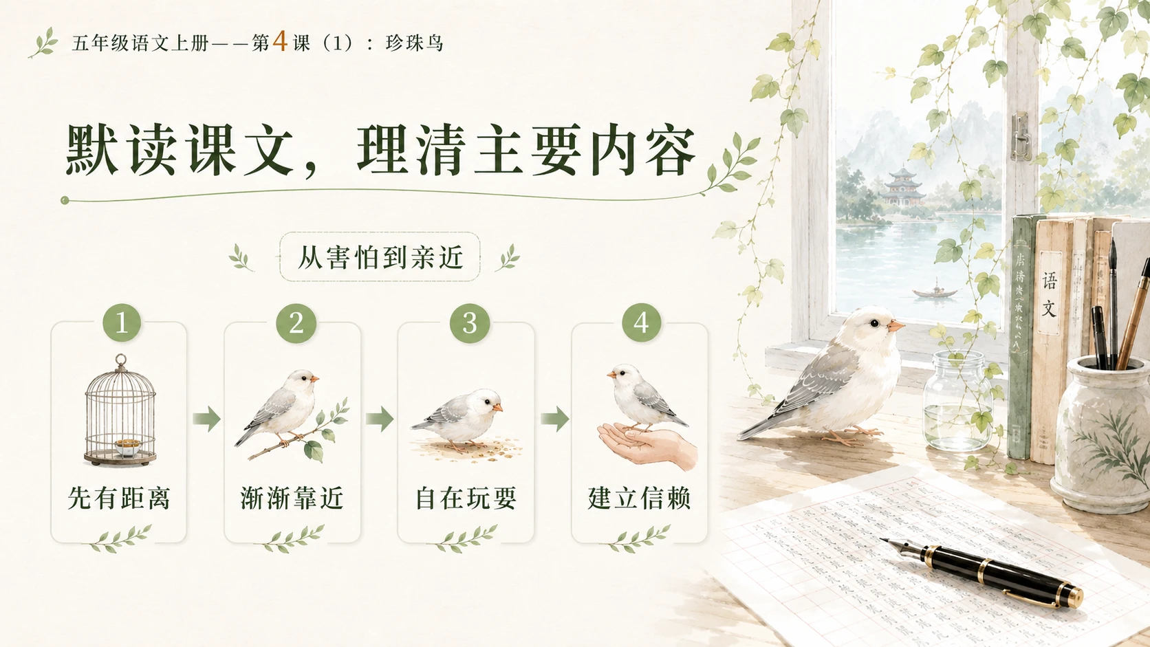 小学六年制统编教材系列课件——五年级语文上册第4课（1）：珍珠鸟 - 预览图4
