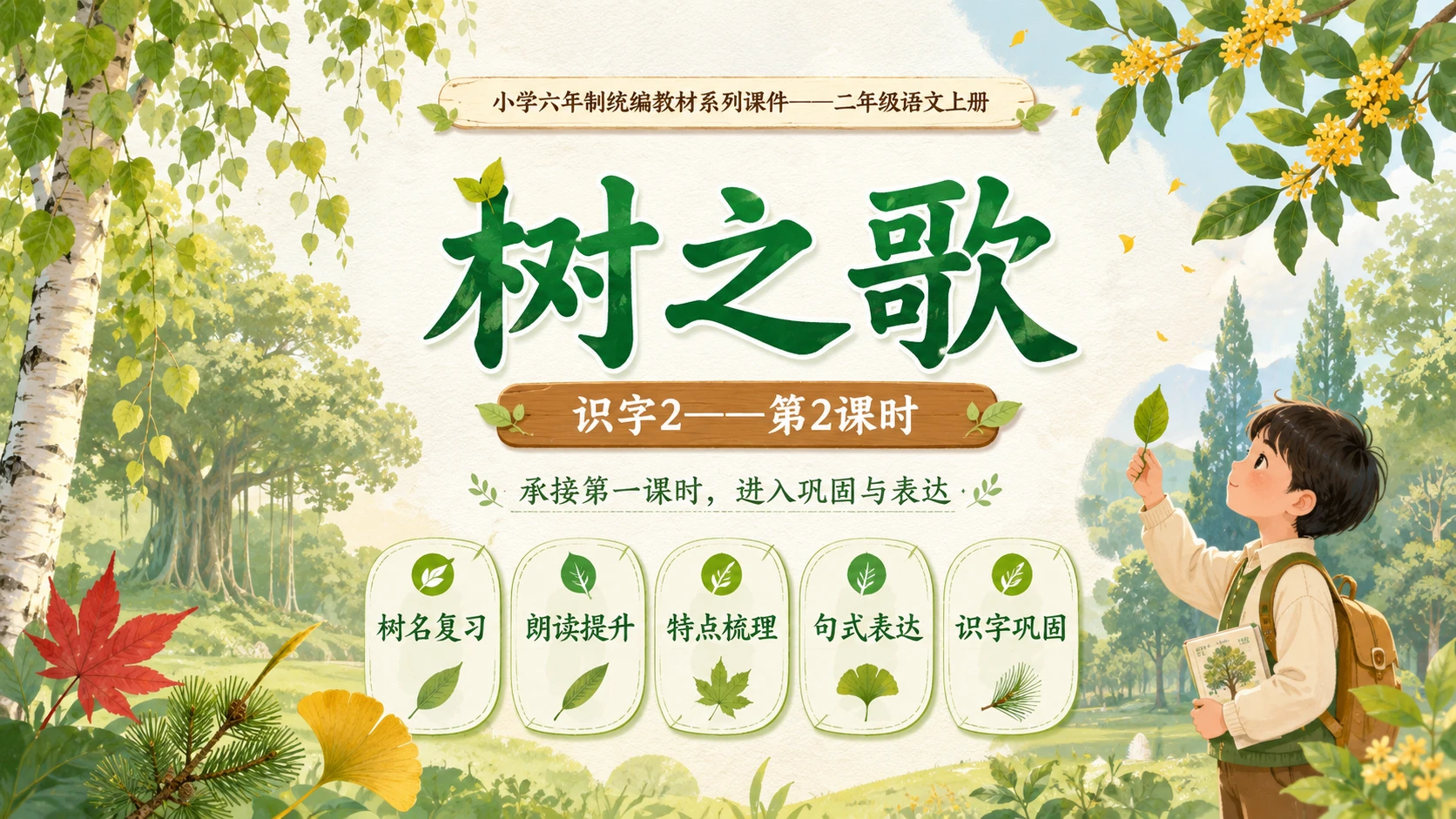 小学六年制统编教材系列课件——二年级语文上册：识字2 树之歌（2） - 预览图1