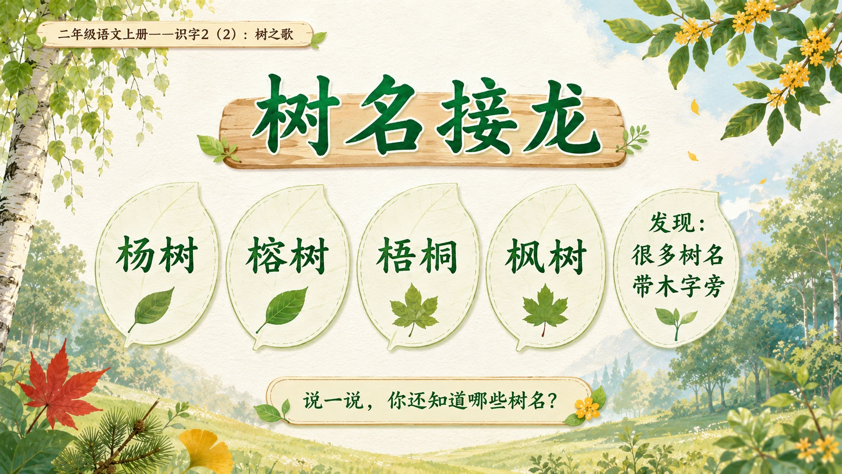 小学六年制统编教材系列课件——二年级语文上册：识字2 树之歌（2） - 预览图2