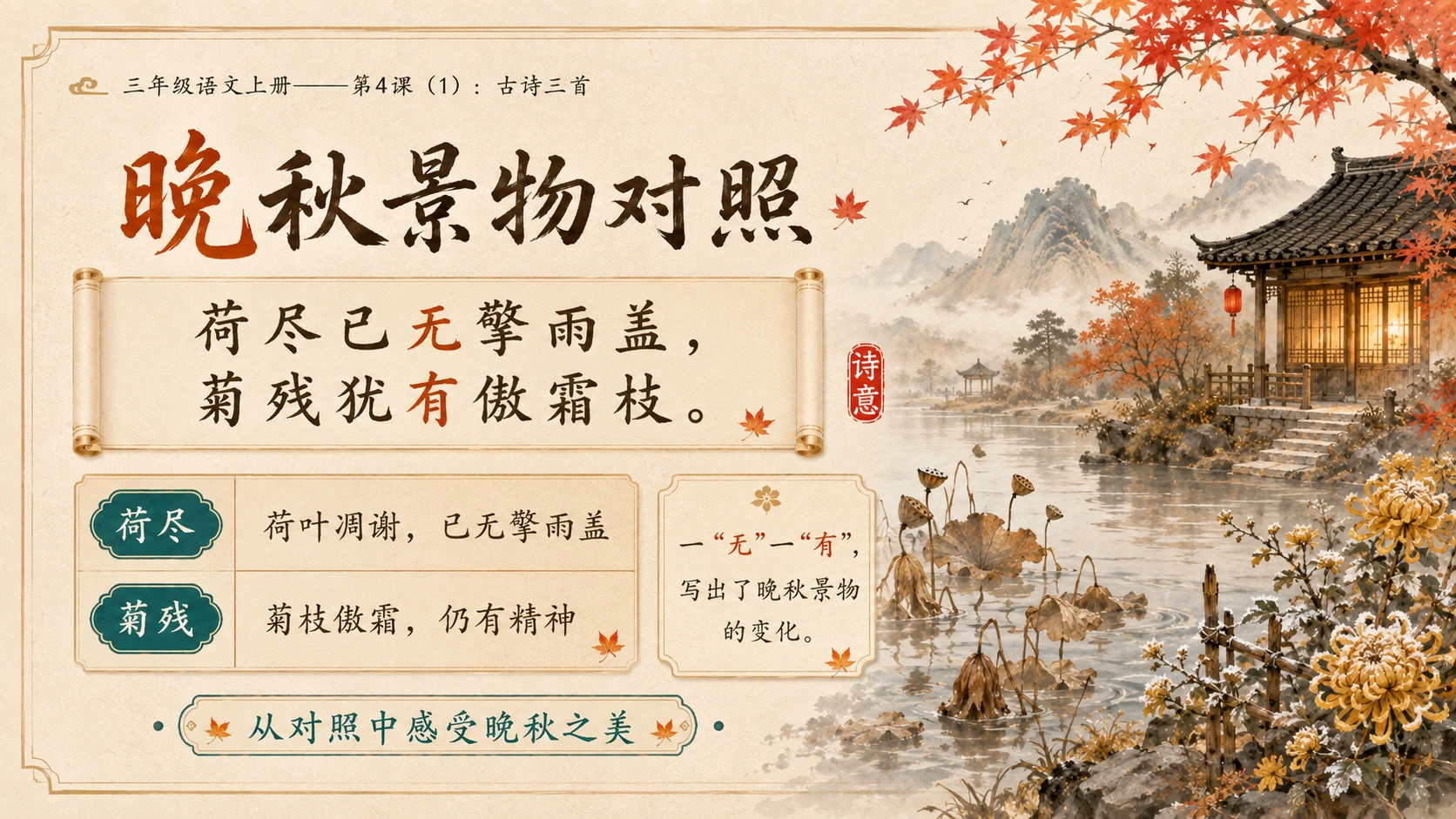 小学六年制统编教材系列课件——三年级语文上册第4课（1）：古诗三首：山行、赠刘景文、夜书所见 - 预览图12