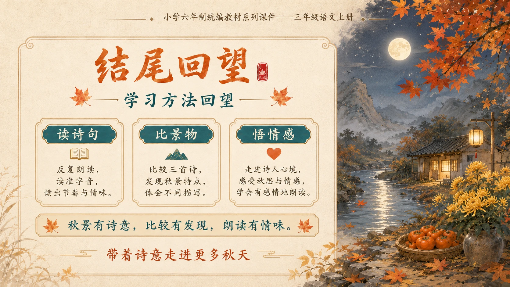 小学六年制统编教材系列课件——三年级语文上册第4课（2）：古诗三首：山行、赠刘景文、夜书所见 - 预览图16