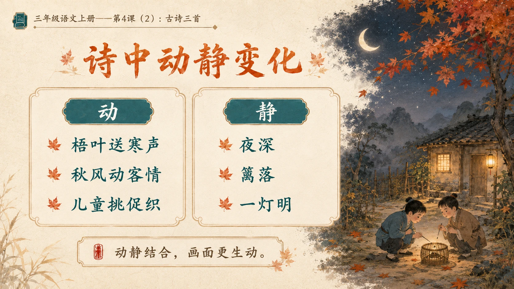 小学六年制统编教材系列课件——三年级语文上册第4课（2）：古诗三首：山行、赠刘景文、夜书所见 - 预览图8