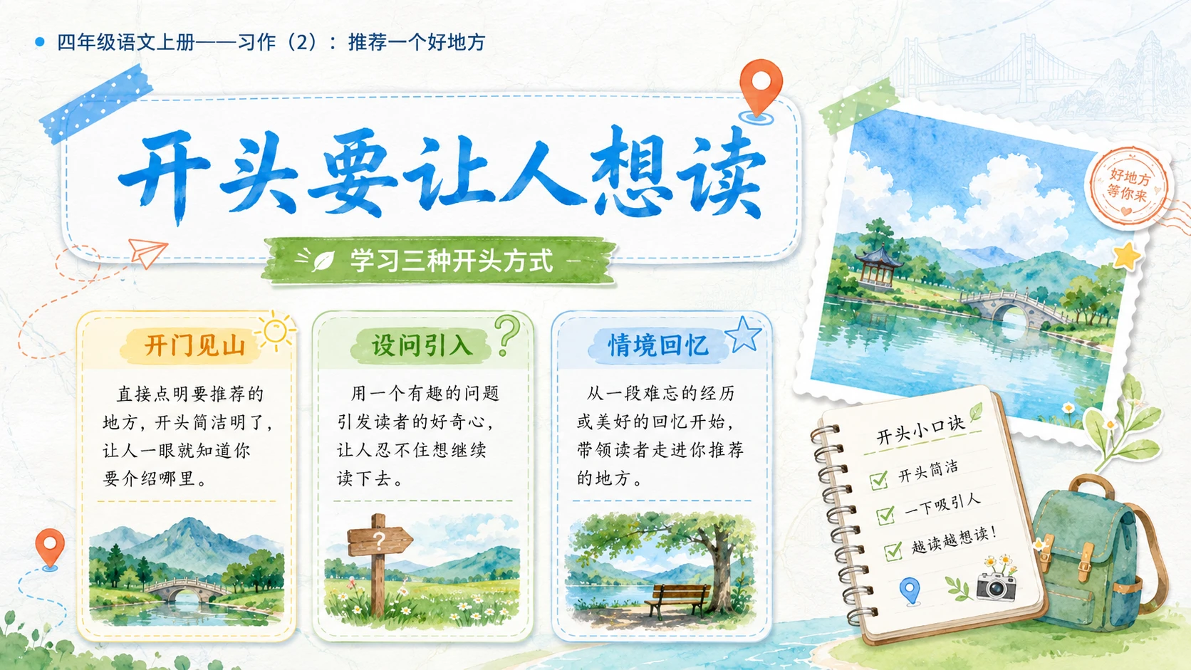 小学六年制统编教材系列课件——四年级语文上册：习作：推荐一个好地方（2） - 预览图3