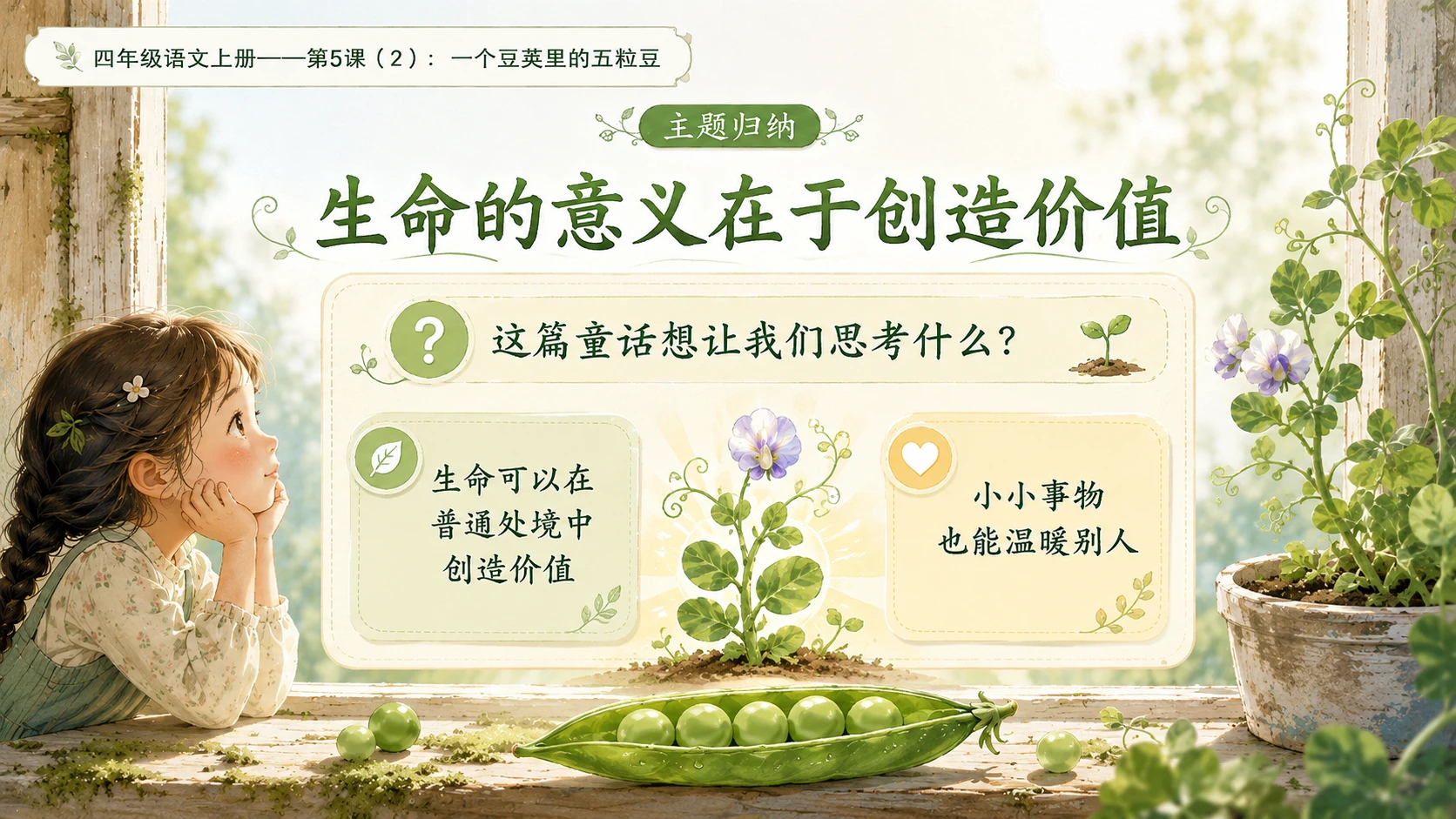小学六年制统编教材系列课件——四年级语文上册第5课（2）：一个豆荚里的五粒豆 - 预览图11