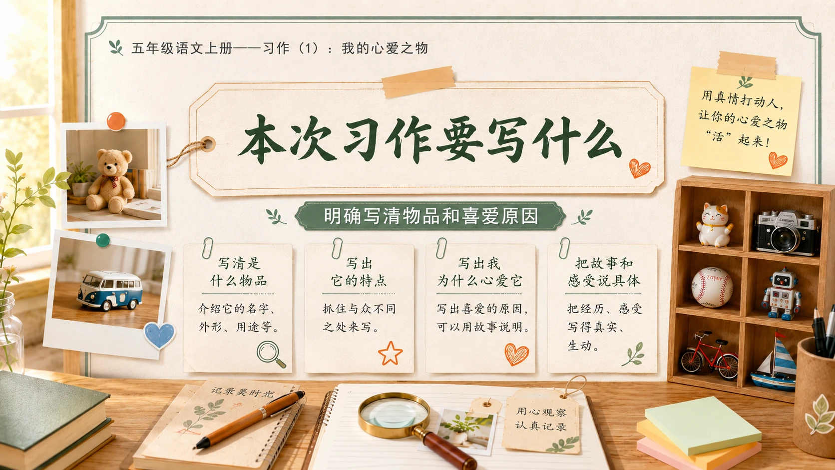 小学六年制统编教材系列课件——五年级语文上册：习作：我的心爱之物（1） - 预览图4